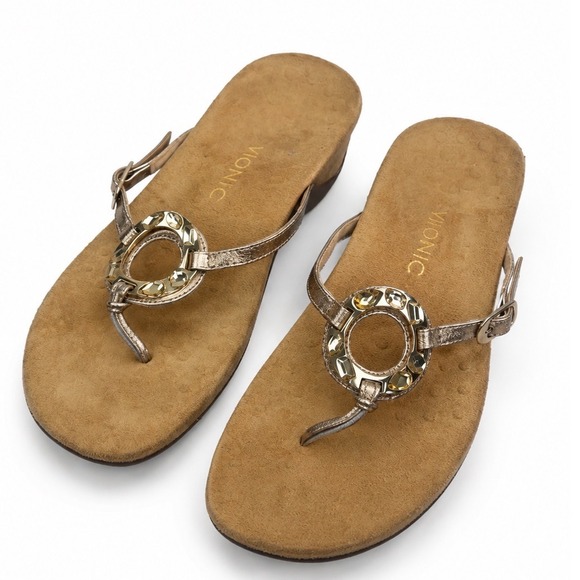 Vionic Shoes - Vionic Ricci Gold Leather Jeweled Thong Sandals Women's Size 10